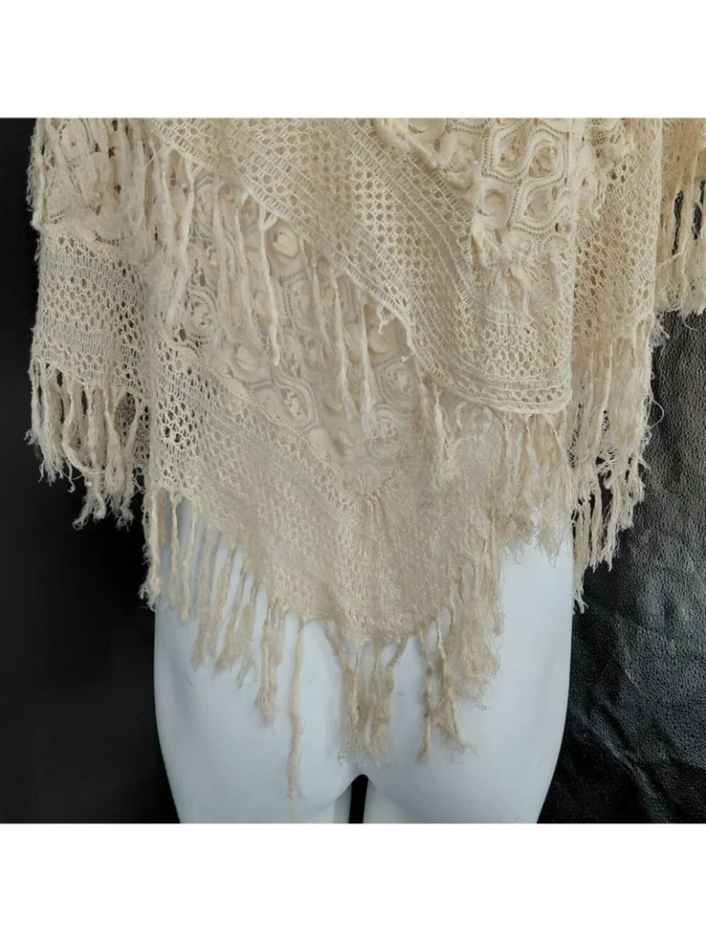 Vintage Crochet Shawl Wrap Women White Fringe Floral Boho Festival Pashmina
